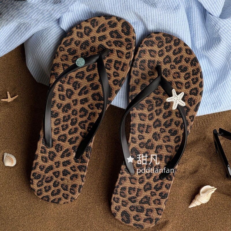 Unique Wasteland-Style Leopard Print Flip-Flops, Vintage Wild Starfish Thong Sandals for Beach Vacation, Women's Slippers Unique Wasteland-Style Leopard Print Flip-Flops, Vintage Wild Starfish Thong Sandals for Beach Vacation, Women's Slippers