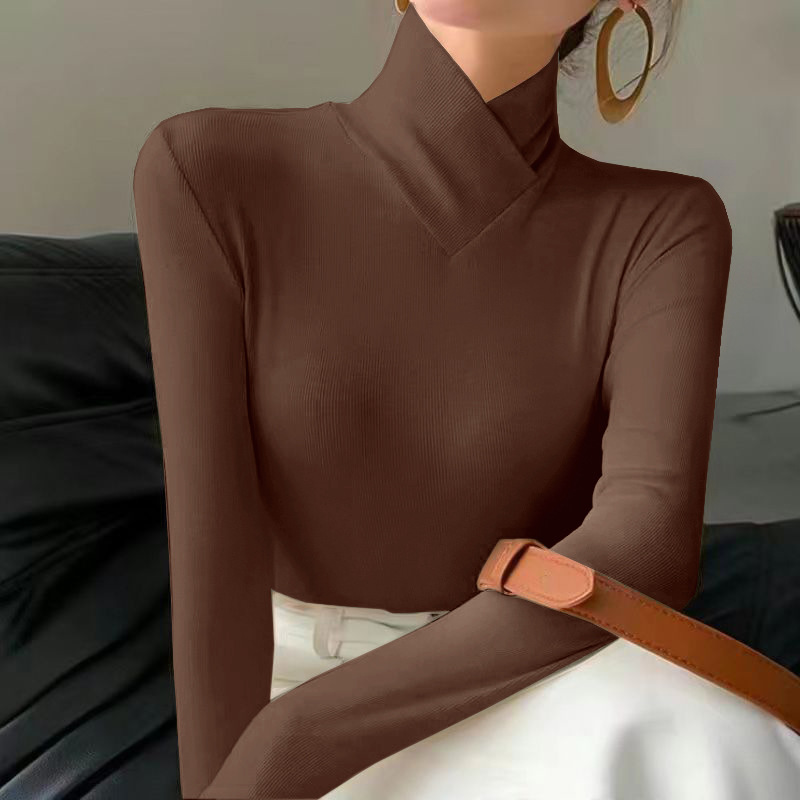 Autumn and winter threaded velvet fabric design collar long sleeve slim base shirt with foreign style top women's cross-border