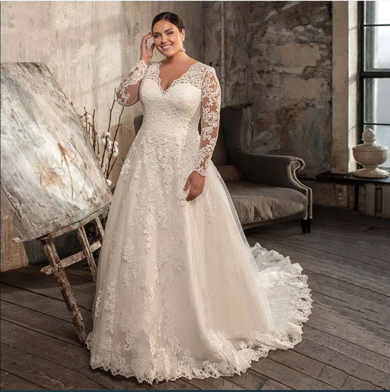 Long-Sleeved Wedding Dress for the Bride 2025 New Style Deep V Neck Slim Fit Large Size Palace Tail Travel Photography Can Be Customized Long-Sleeved Wedding Dress for the Bride 2025 New Style Deep V Neck Slim Fit Large Size Palace Tail Travel Photography Can Be Customized