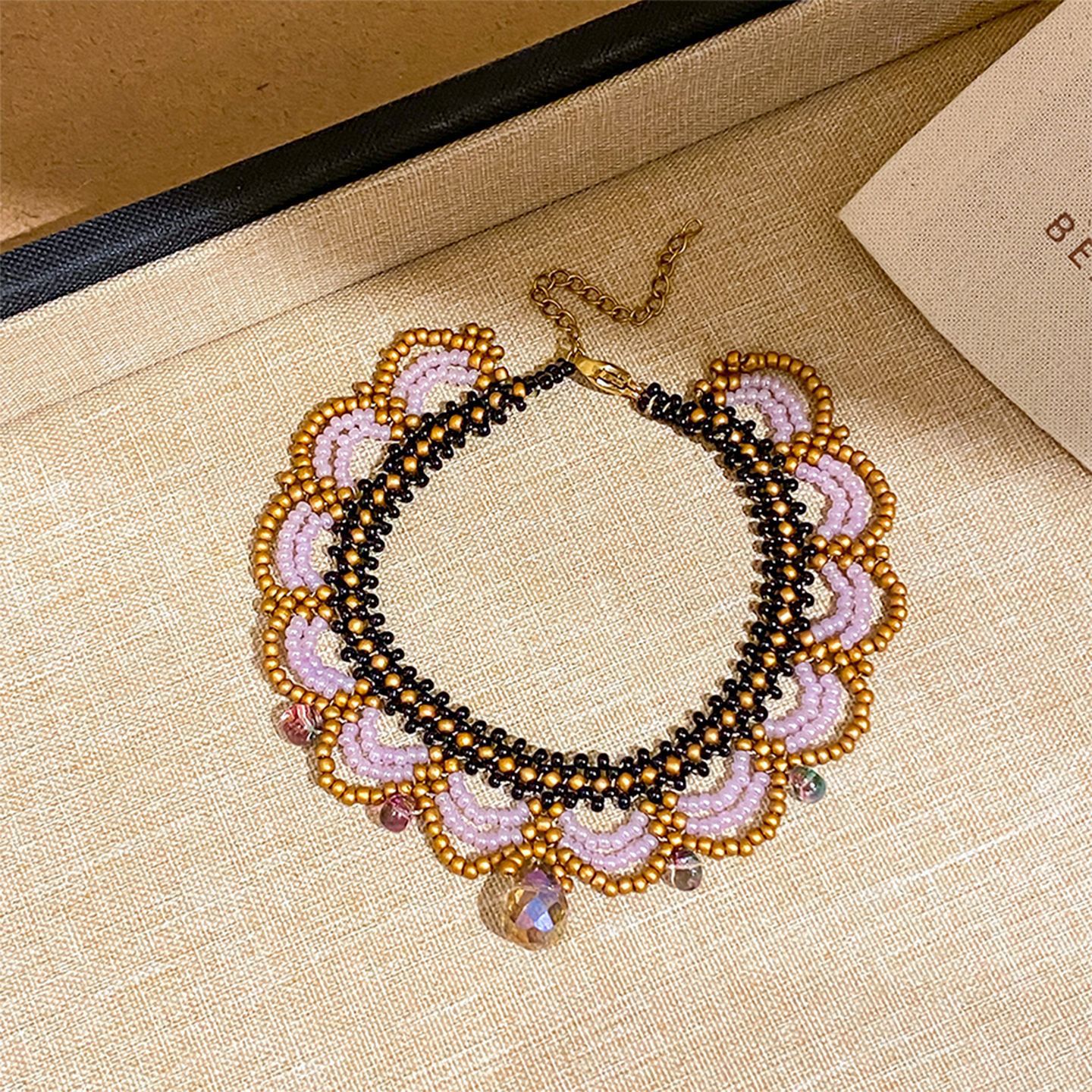 Palacio estilo retro cuentas de vidrio cuentas de encaje ligero lujo nicho cadena de clavículas conjunto de joyas de alta calidad image 13