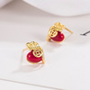 Advanced small design golden earrings jade, high-quality style, bright catchy style, trend of season, light luxury style