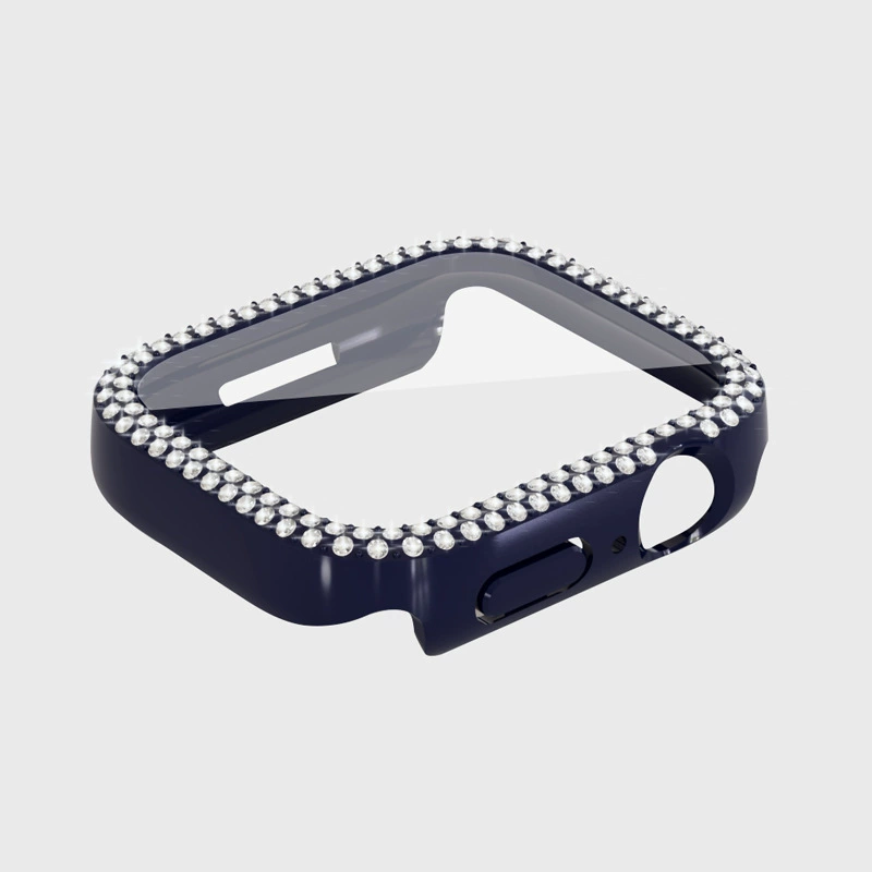 Защитный чехол для Apple Watch 10, совместимый, двойной ряд инкрустации кристаллами, ПК с закаленной пленкой, интегрированный корпус для часов