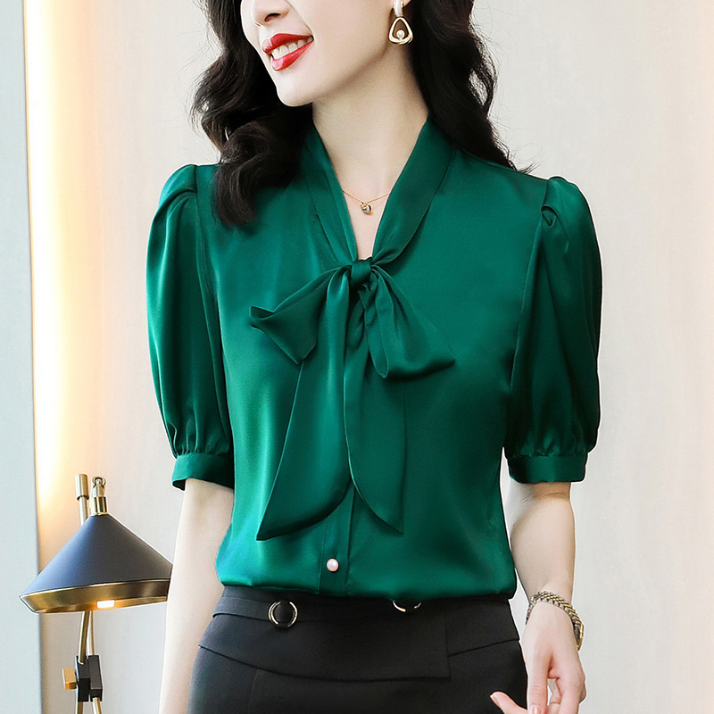 Spring summer elegant shirt with bow for leisure