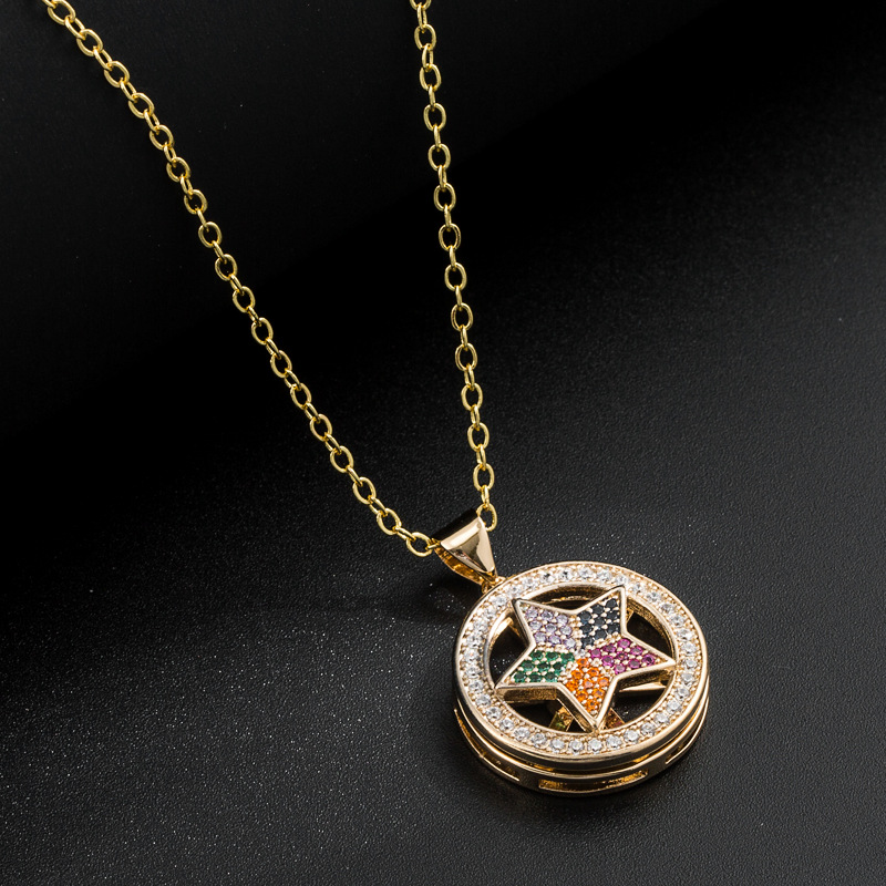 New Rotatable Zircon Star Heart copper gold-plated necklace