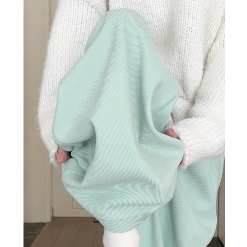 Mint Green Corduroy Straight-Leg Suit Pants for Women, 2026 Spring and Autumn New High-Waisted Loose Slimming Fleece-Lined Wide-Leg Pants