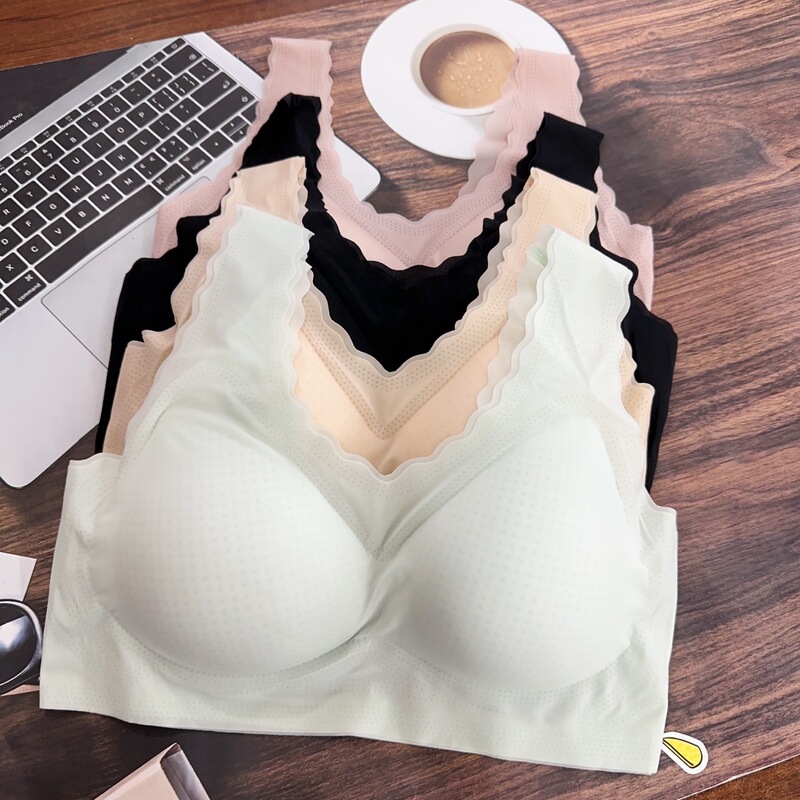 Thin Ice Silk Underwear for Women with Big Breasts, Push-Up Vest Style Jelly Soft Support, Seamless Back Bra Wholesale