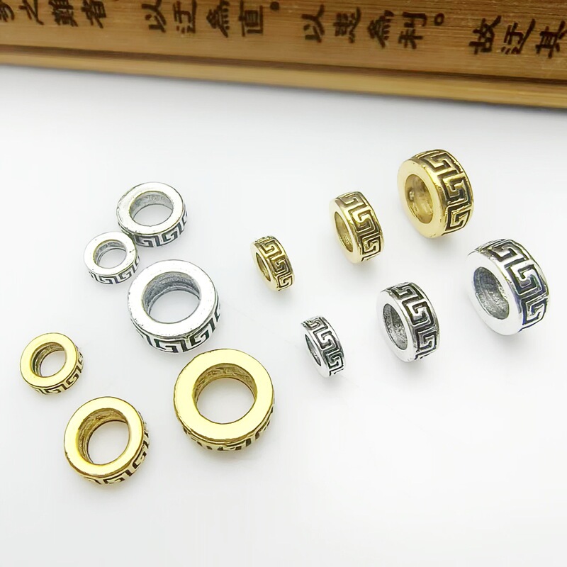 Xizang silver large hole pattern spacer deerskin rope Great Wall pattern diy beaded bracelet necklace beaded bodhi with beads wholesale