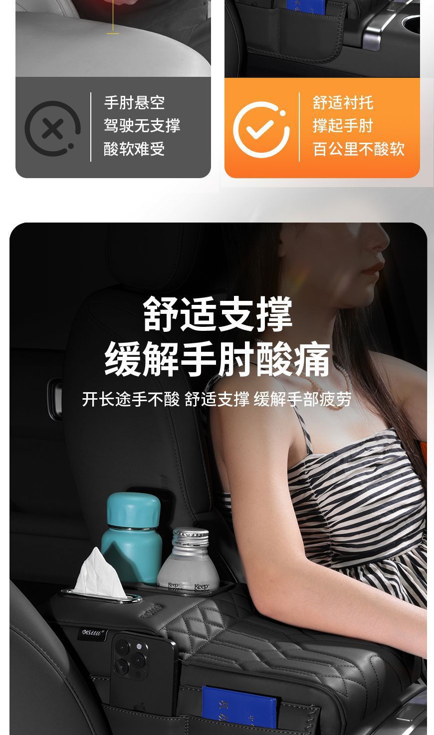 Multifunctional Armrest Box Heightening Pad, Central Control Car Storage Box, Protective Pad, In-Car Tissue Box, Water Cup Holder, Storage Box