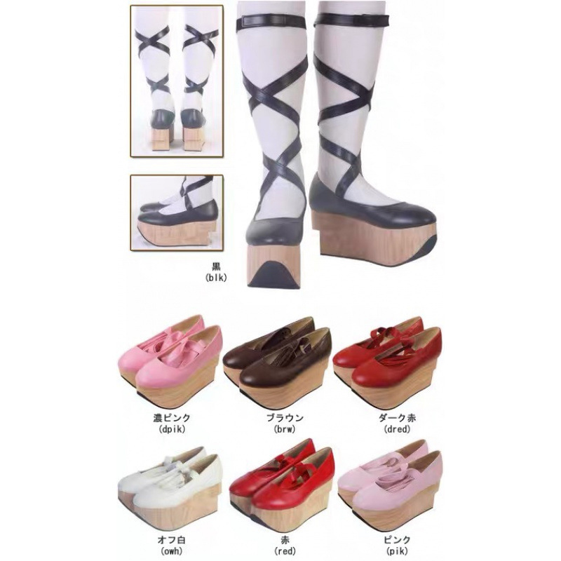 Japanese Body Line Gothic Style Wood Grain Platform Sole Strap Shoes Soft Girl Lolita Lolita Queen of the West