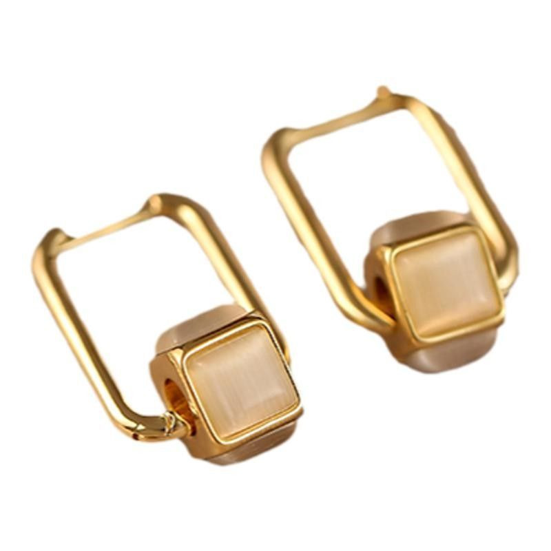 1 Pair Simple Style Geometric Plating Inlay Alloy Opal Earrings display picture 2