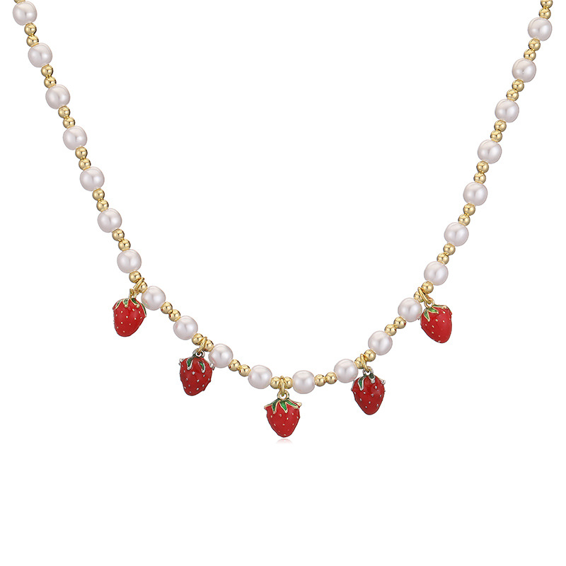 1 Piece Quantity Wholesale Jewelry Sweet Cherry Strawberry Copper Enamel Multi Charms Necklace
