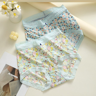 Sexy High Waist Comfortable Printed Skin-friendly Breathable Women's Mid-waist Briefs Cute Lace Floral Shorts Women