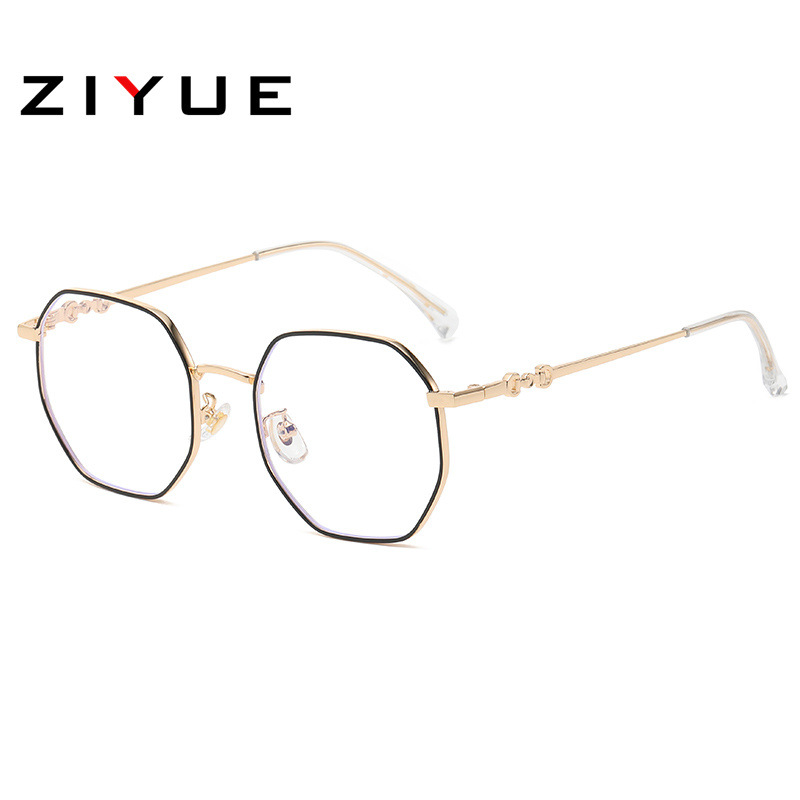 Polygon Slimming Optical Glasses Women's Retro Fashion Gold Glasses Frame Can be Equipped with Anti-Blue Light Myopia Glasses