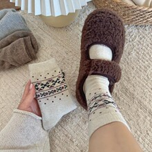 费尔岛堆堆袜子女中筒袜春秋季款加厚加绒保暖韩国日系冬天长筒袜