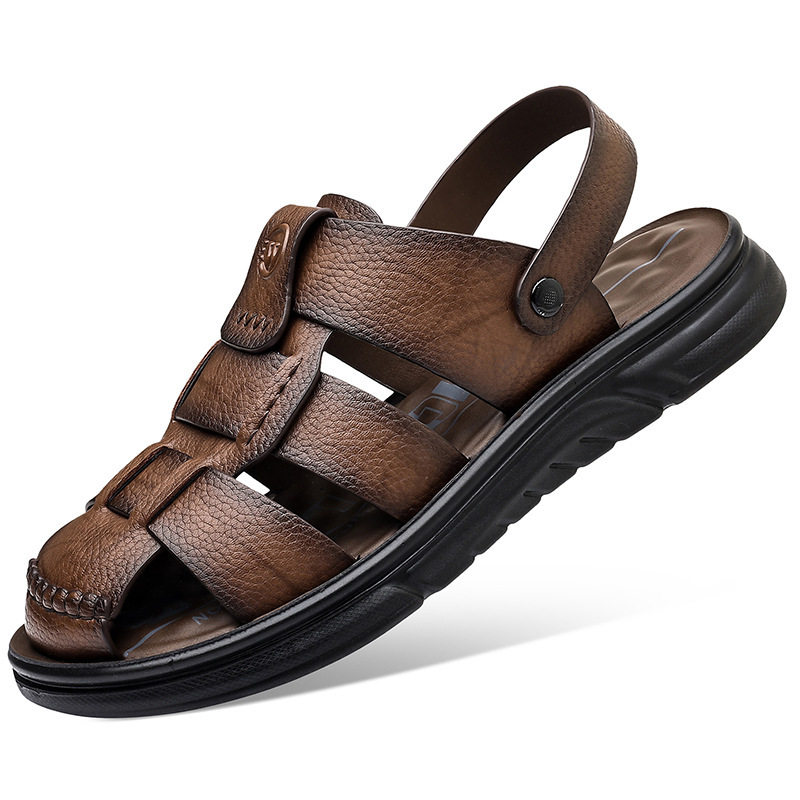 Dép sandal nam cỡ lớn mũi kín đế dày, giày đi biển kiêm dép lười đa năng — Màu nâu, màu vàng, màu đen