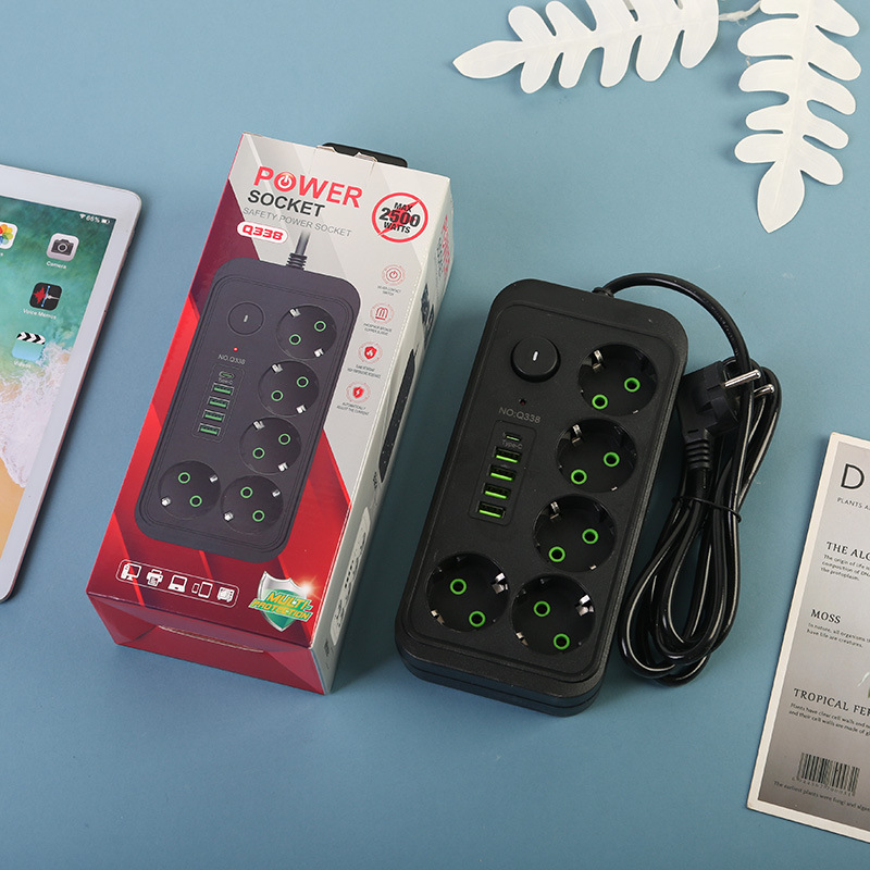 Caja de conexión europea Q338 paquete de caja de color neutro 4USB + 1 interruptor de botón grande tipo-c