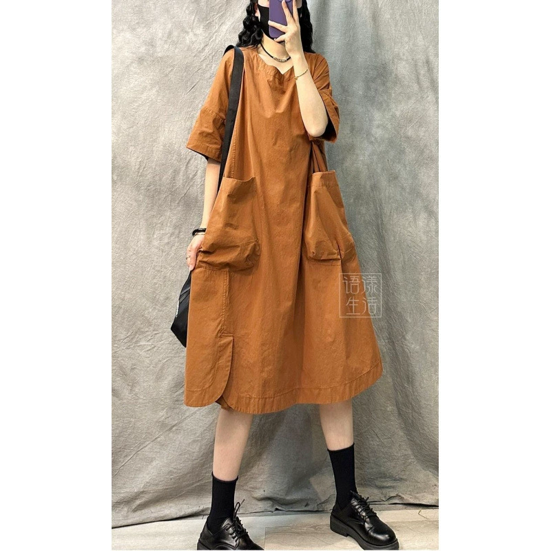 Официальное фото 202, новое летнее женское платье большого размера из хлопка и льна в стиле ретро, ​​однотонная повседневная тонкая юбка средней длины