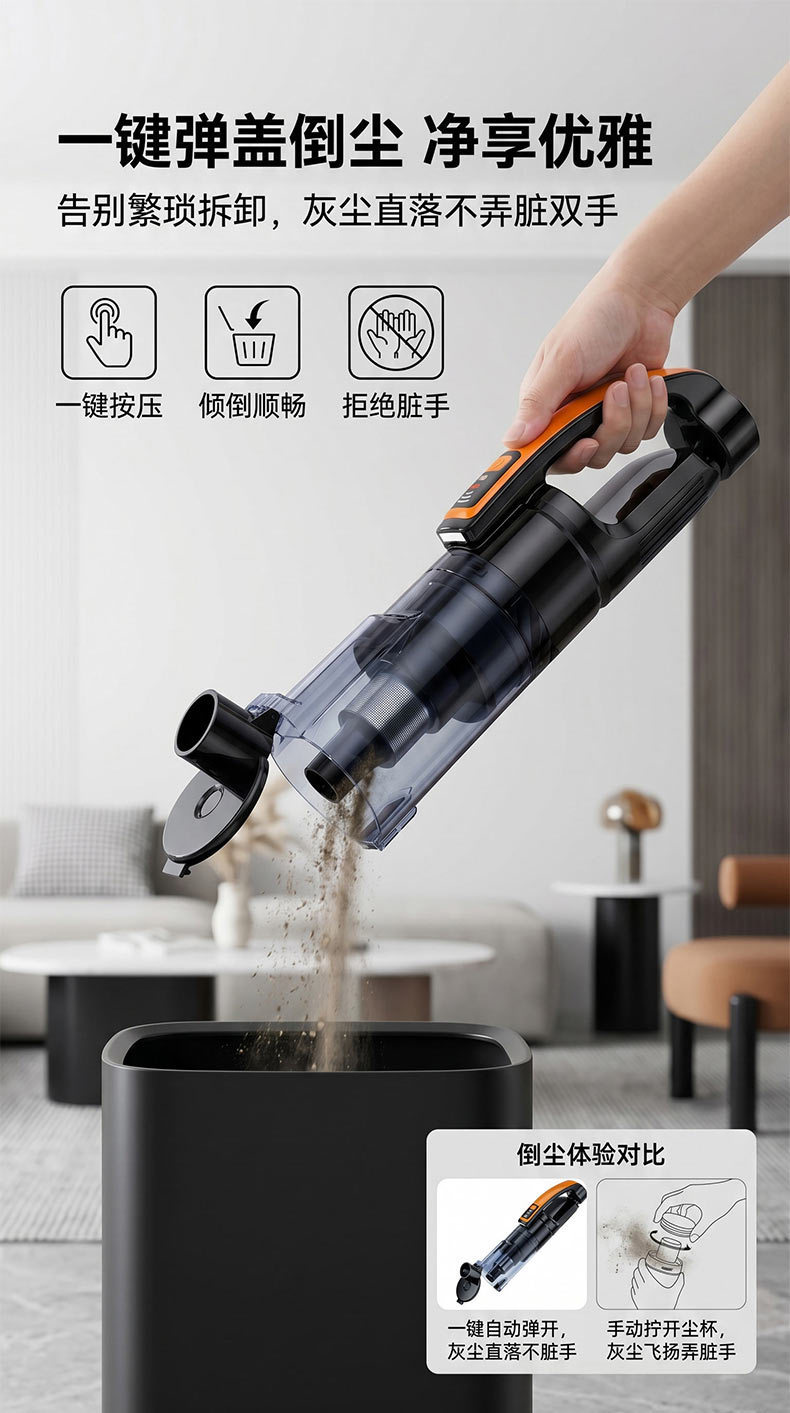 Car-mounted vacuum cleaner, handheld wireless, dual-use for car and home, portable, rechargeable, for floor hair and debris cleaning, cross-border
