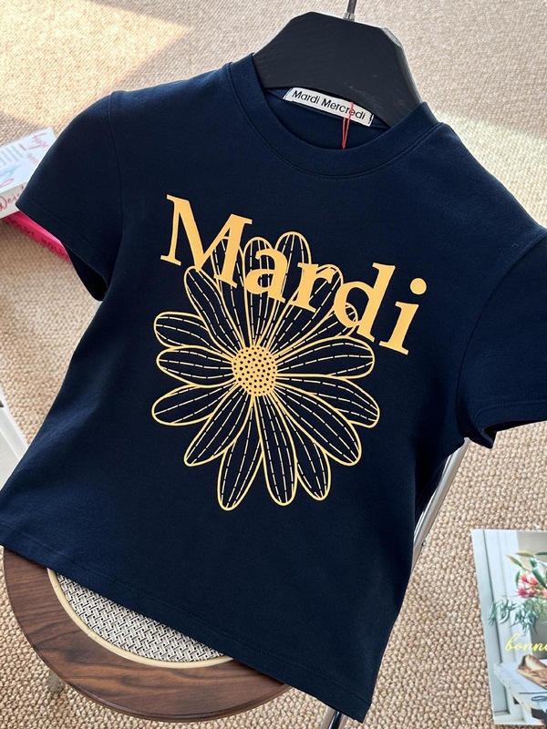 韓国マルディトレンディな半袖フラワープリントゴールドハイシルバー夏ラウンドネック純綿ルーズTシャツトップトレンディ|undefined