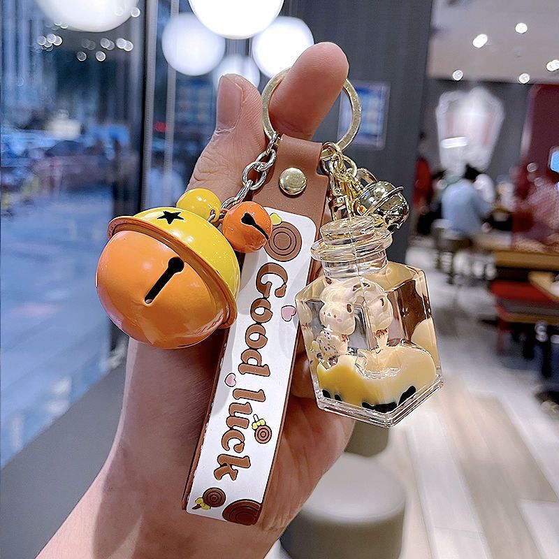 Cartoon Oil Bear Keychain Cute Nailed Pearl Milk Tea Bear Bag Pendant DIY Decompression Couple Gift