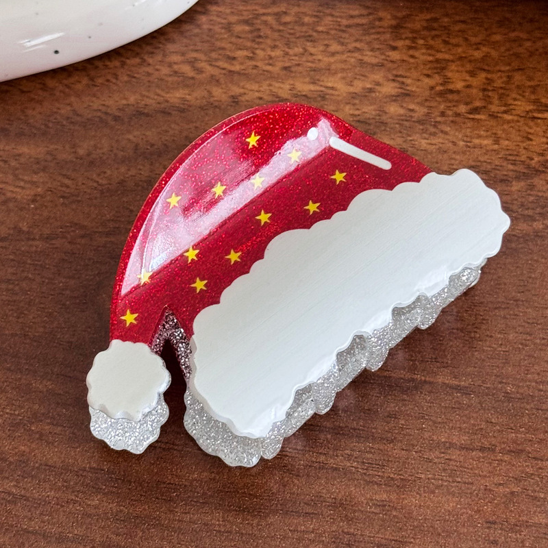 圣诞节可爱百搭发夹氛围感发饰圣诞老人雪人抓夹卡通发卡鲨鱼夹|undefined