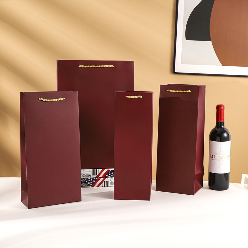 红酒礼品袋纸质手提双支装礼袋送礼葡萄酒加厚牢固混批酒红色礼品