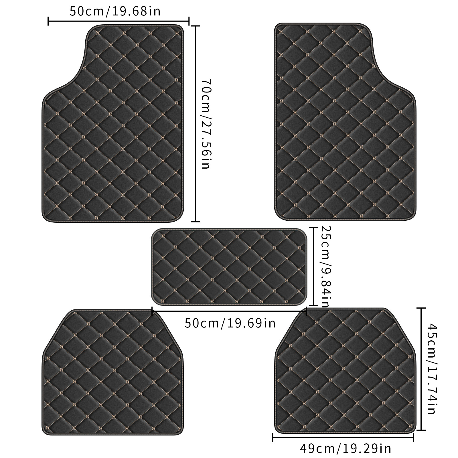 Temu Cross-Border Exclusive Supply from Manufacturers, In-Stock Special Printed Checkerboard Pattern Universal Car Floor Mats Five-Piece Set, Wear-Resistant and Non-Slip