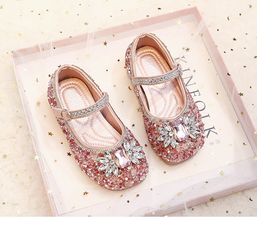 Children's Small Leather Shoes  Spring and Autumn Girls' Bow Sequin Princess Shoes Cartoon Frozen Dance Shoes