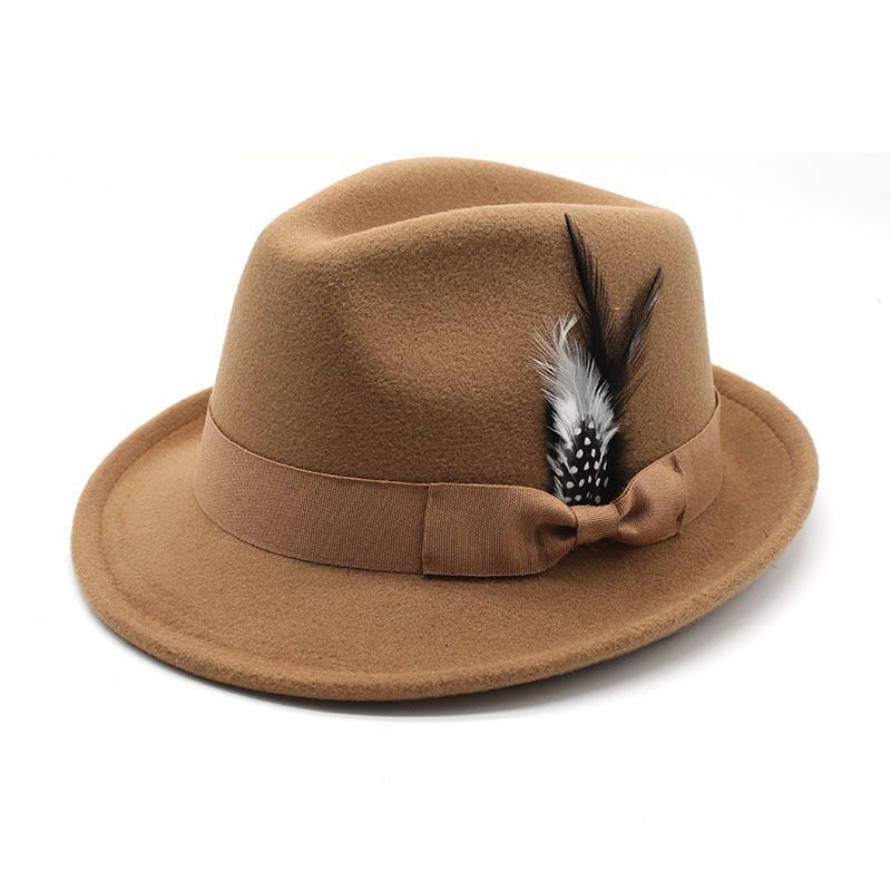 2023 new cross-border men's small hat feather felt hat men's jazz European and American fedora