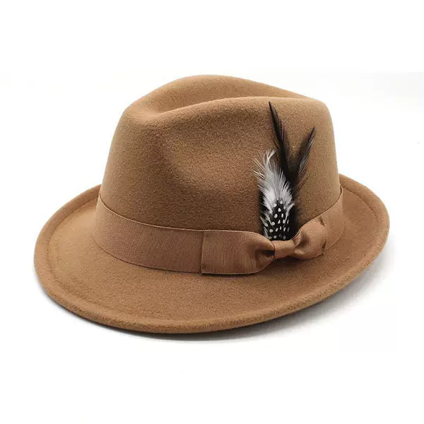 2023 new cross-border men's small hat feather felt hat men's jazz European and American fedora