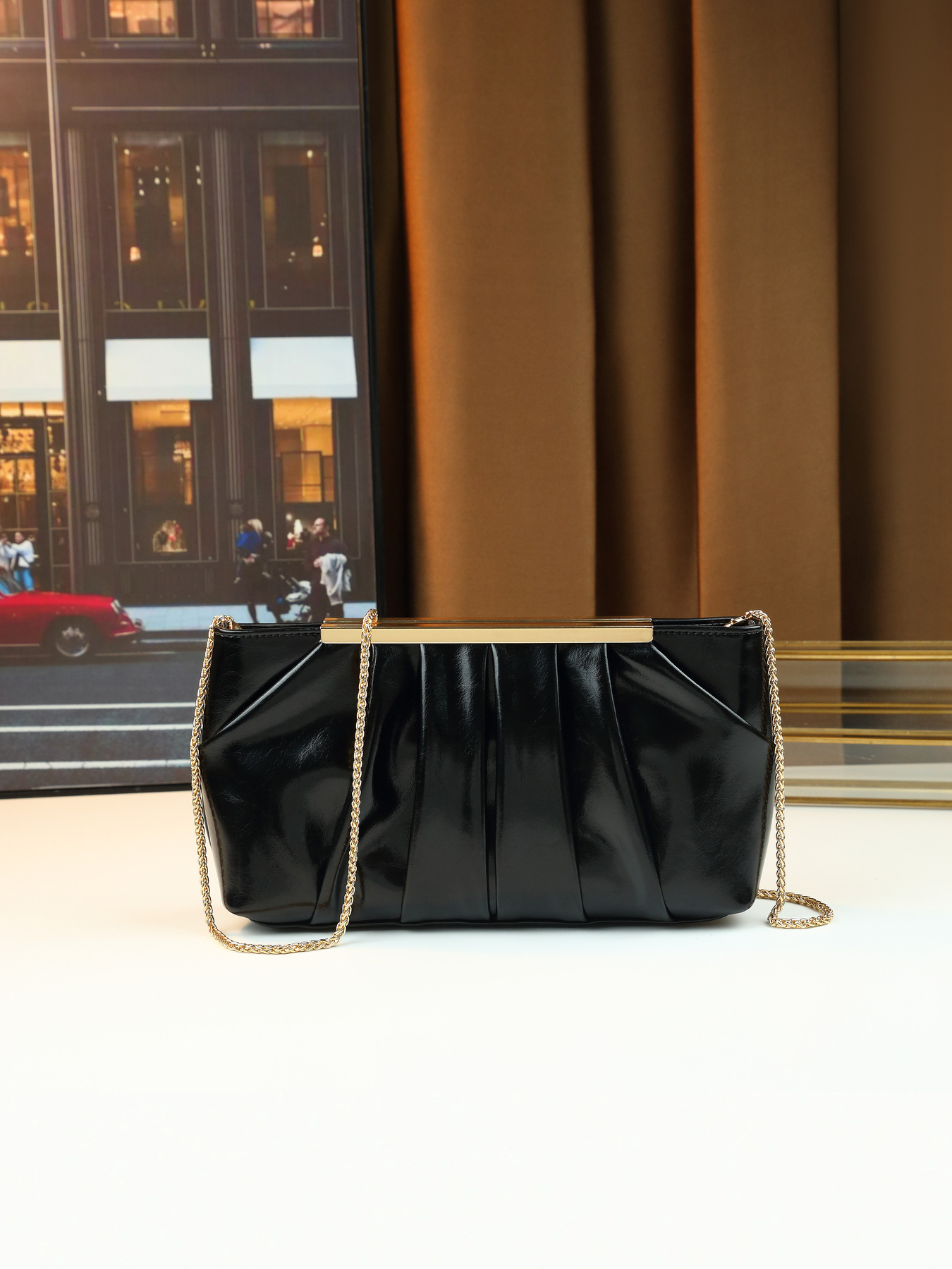 Elegante pochette da sera donna borsa a tracolla plissettata_voghion.com