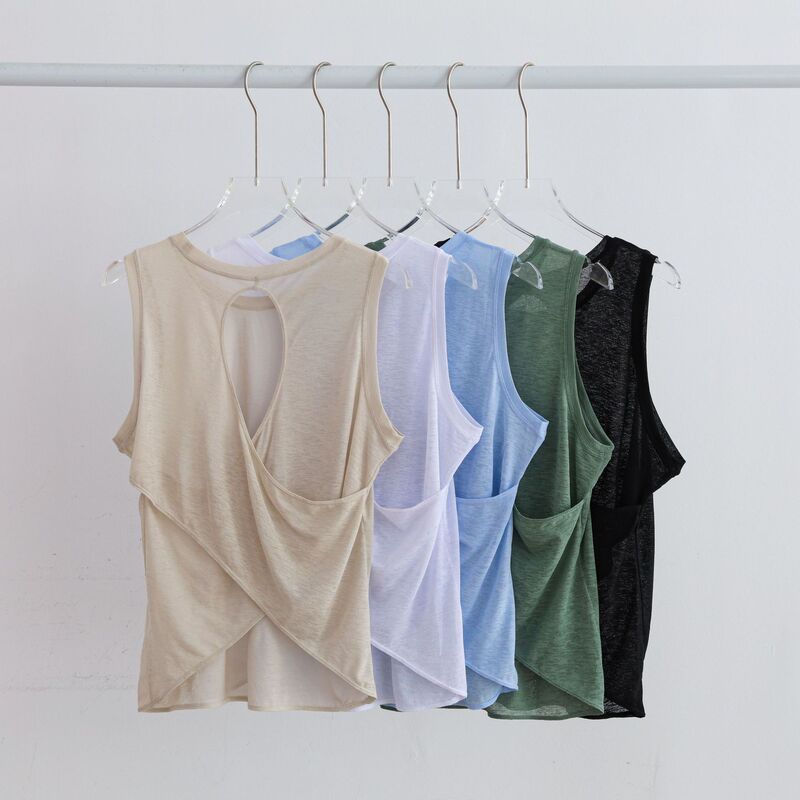 Summer Hollow-Out Breathable Pilates Sleeveless Fitness Running Quick-Dry Casual Sports Top Round Neck Yoga Cover-Up for Women