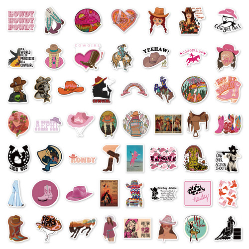 50 Cross-border Cowgirl Cartoon Sticker DIY Luggage Phone Removable Waterproof Decal Wholesale