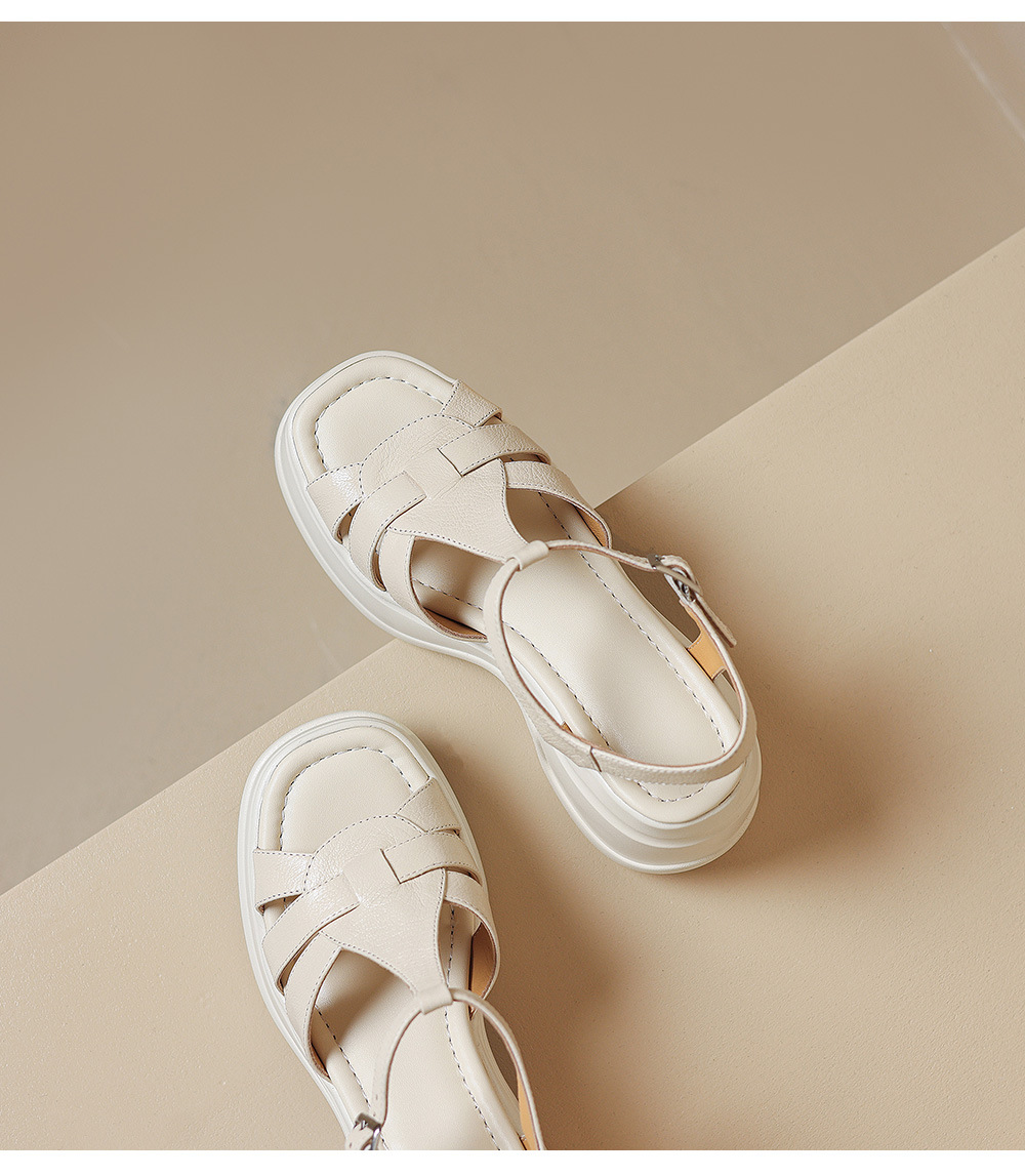 Sandal cao gót nữ đế xuồng đan lát hở mũi quai chữ T — màu trắng ngà, màu mơ chi tiết 19