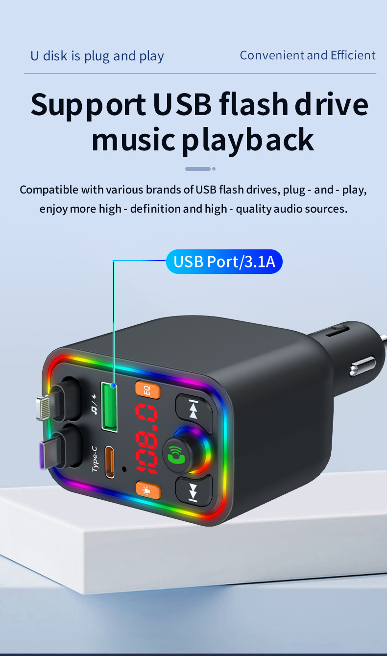 Ebay Cross-Border Factory Supply Car Bluetooth Receiver Supports Lossless Music Playback Car Mobile Phone Fast Charging
