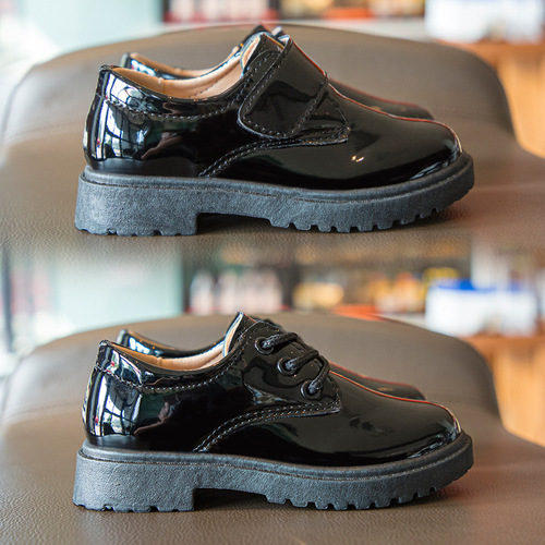 Boys' Leather Shoes Black Girls' College Performance Shoes Spring and Autumn Little Girls Soft Sole British Style Children's Performance Shoes