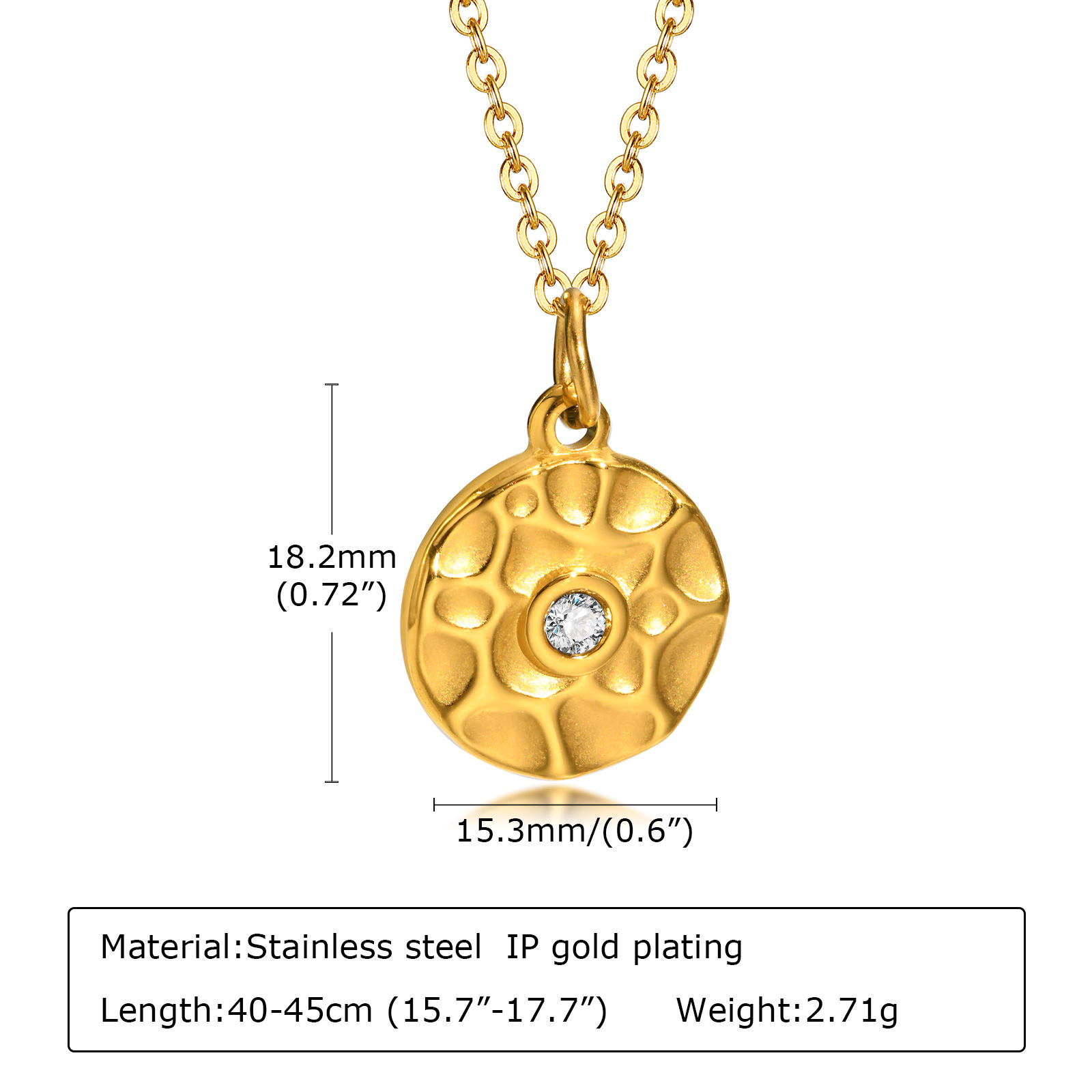 Retro Geometric Stainless Steel Gold Plated Zircon Pendant Necklace