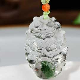精品天然绿幽灵将军九尾狐仙吊坠项链挂坠毛衣链精工雕刻造型饱满