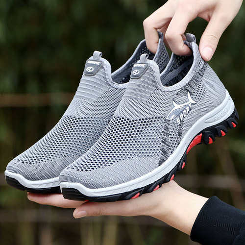 TEMU Cut-out Mesh Shoes for Men 2025 Summer New Model for Middle-Aged Adults Soft Sole 