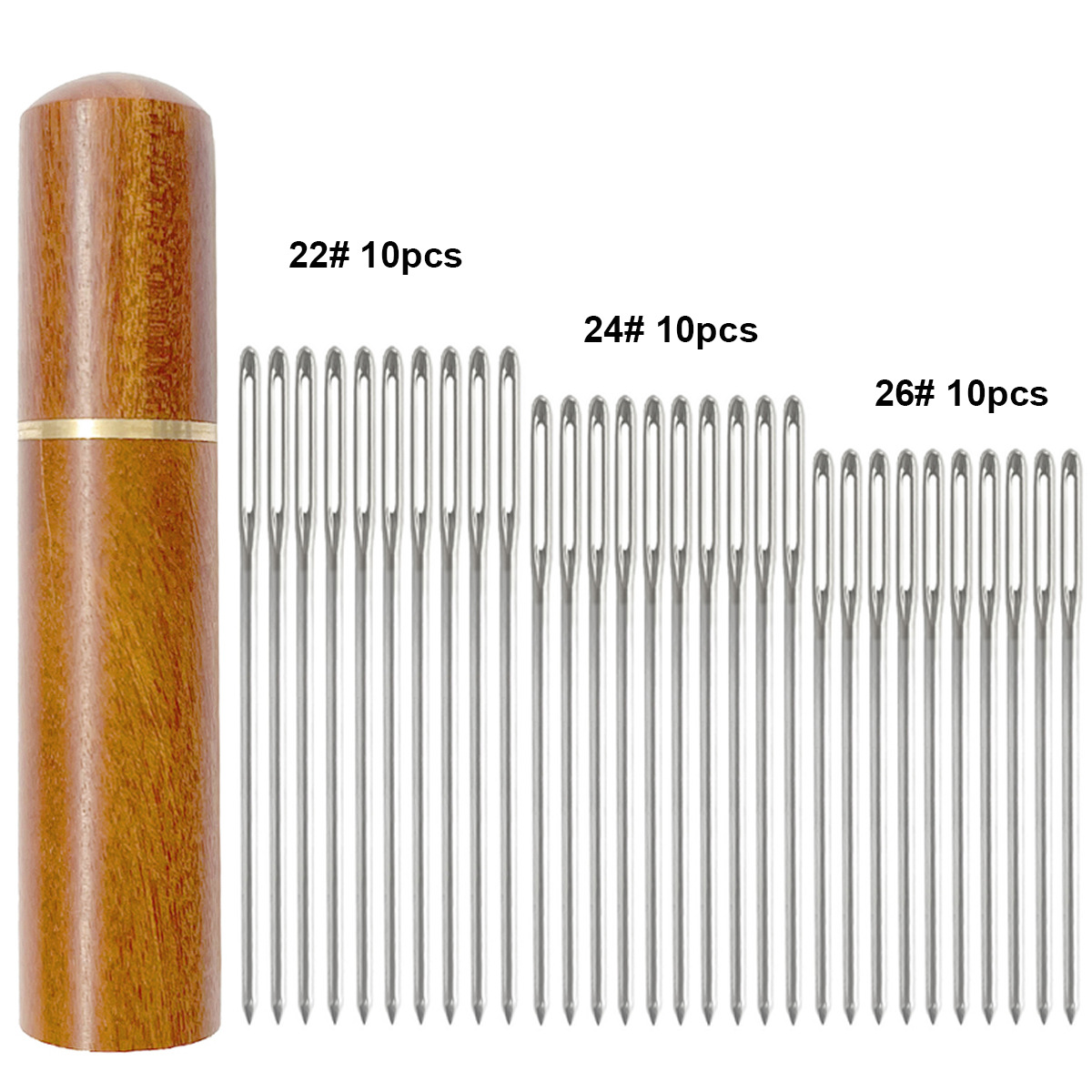 Agujas de bordado de bordado de 30 piezas de aguja de madera roja, múltiples especificaciones, prácticas transfronterizas