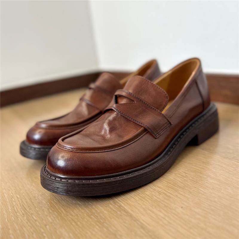 Giày lười nữ da thật Anh, mũi tròn, gót thấp 3–5 cm, đế bằng — màu đen chi tiết 18