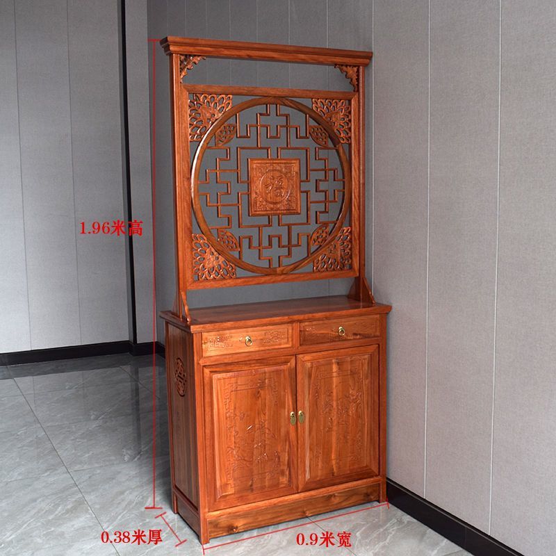 新中式仿古实木家用入户门龙柱玄关柜双面屏风隔断客厅遮挡福字柜|undefined