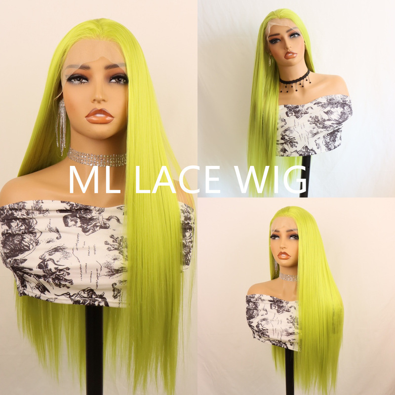 Fruit green women's 24 inch synthetic high temperature fiber basic straight 150% density 13x 4 lace area suitable