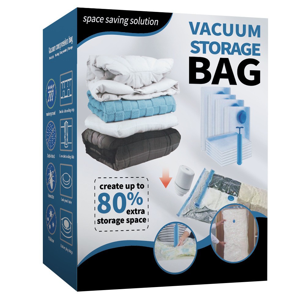 Bolsa de compresión de vacío azul transparente transfronteriza gruesa, colcha de ropa doméstica, bolsa de almacenamiento de compresión a prueba de polvo a prueba de humedad de gran capacidad