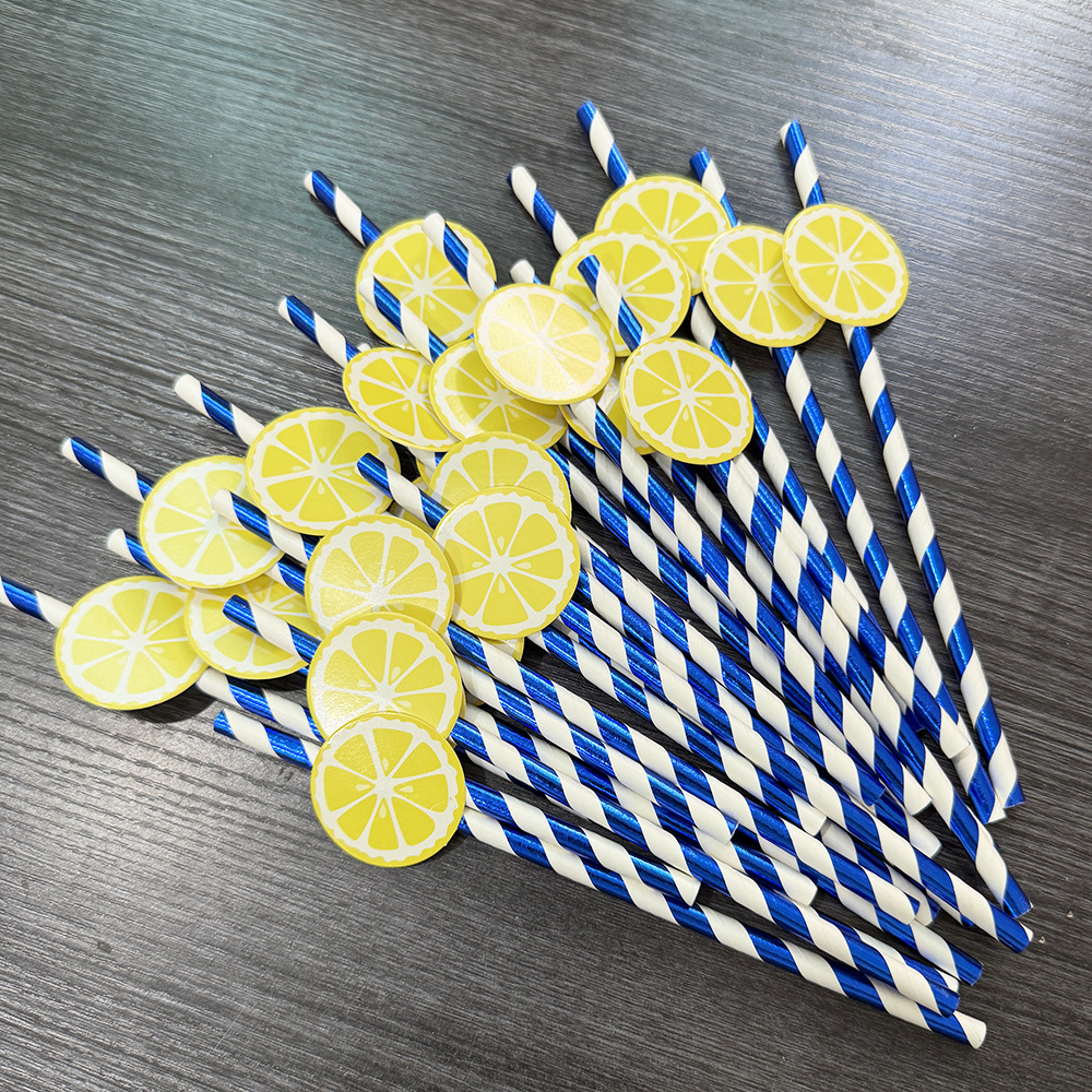Punto transfronterizo al por mayor papel creativo pajita decoración de fiesta pajita de limón mesa de postre vestido botella de pudín plug-in
