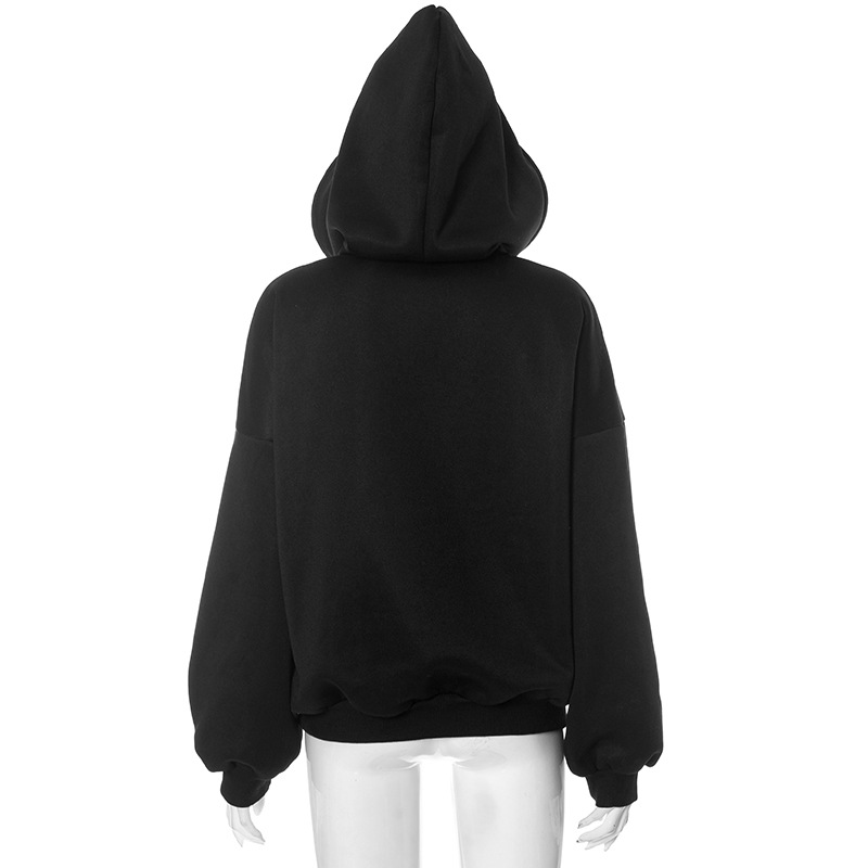 Trendy Skeleton Rhinestone Loose Hooded Sweatshirt Top Women Autumn Winter