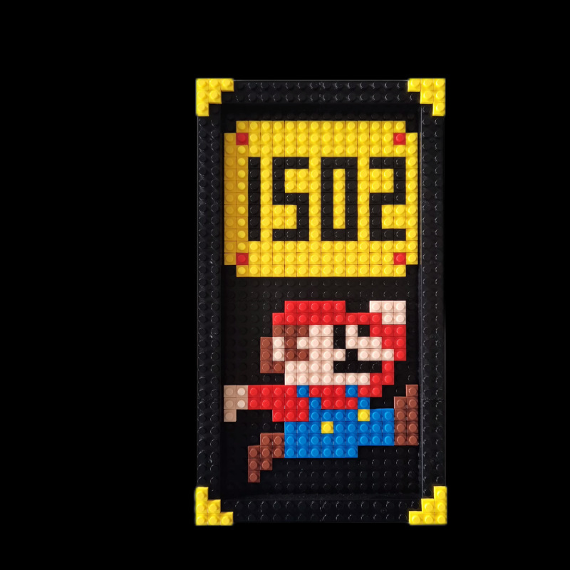 マリオの積み木の立体の額縁の表札のスーパーメアリーの指示札は戸口に入って装飾してピクセルの絵の札をつづり合わせます。|undefined