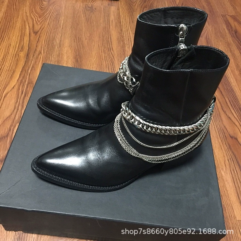 Трансграничная торговля Европейские и американские ботинки ручной работы CHELSEA Мужские кожаные ботинки с заостренной цепочкой High Street Martin
