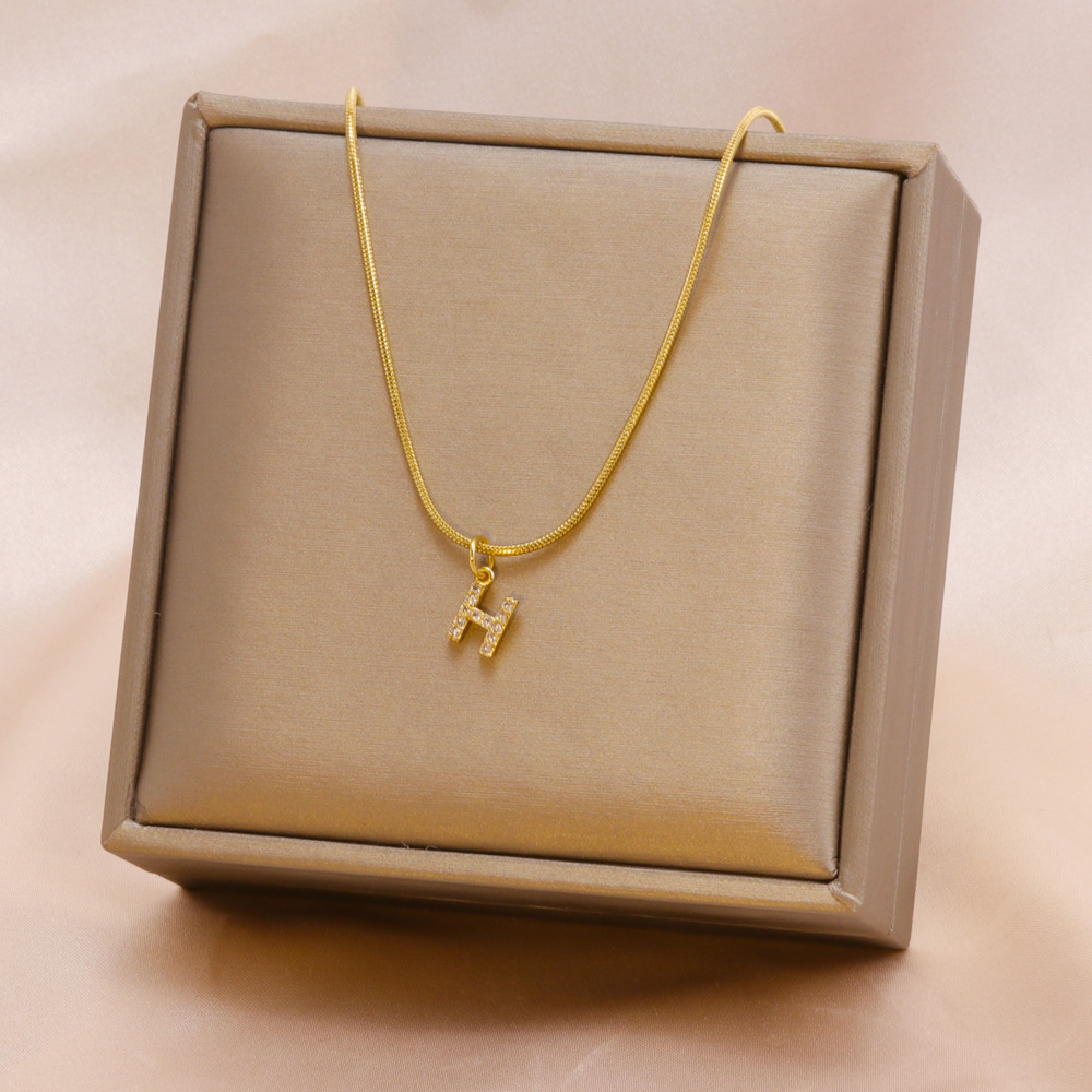 Fashion Letter Titanium Steel Plating Zircon Pendant Necklace 1 Piece