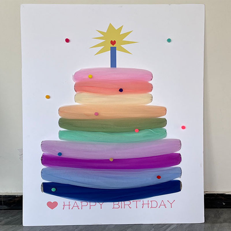 新款DIY蝴蝶结网纱蛋糕女孩生日场景布置装饰拍照道具背景板|undefined